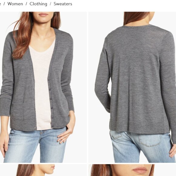 Halogen 100% Merino Wool Teal V-neck Button Cardigan Sweater | LG Petite | EUC - Picture 8 of 8